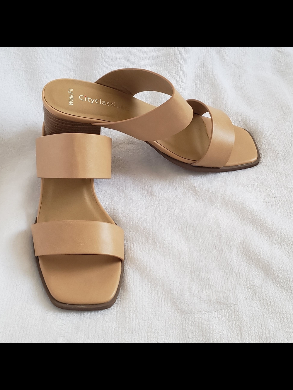 Wide Fit Tan Leather Slide Sandals